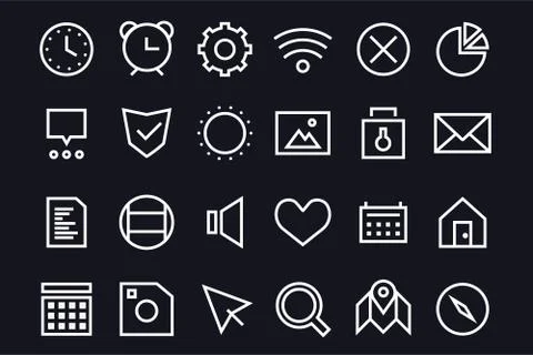Outline vector UI user interface technology black and white icons set bundle Stock Illustration