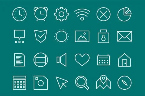 Outline vector UI user interface technology white icons set bundle Illustrazione stock