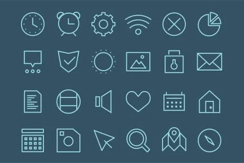 Outline vector UI user interface technology white icons set bundle イラスト素材