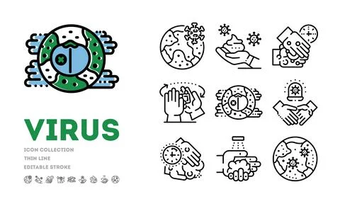 Outline virus spread set Stock Illustration