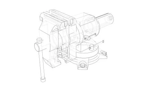 Outline vise. Wire-frame style Stock Illustration