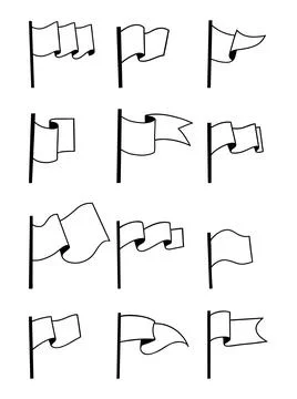 Outline Waving Flags Doodles set. Isolated Hand Drawn Sketch. Vector illust.. Stock Illustration