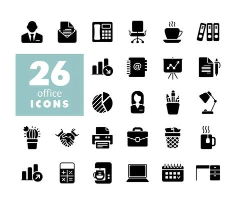 Outline web glyph icon set. Office sign Stock Illustration
