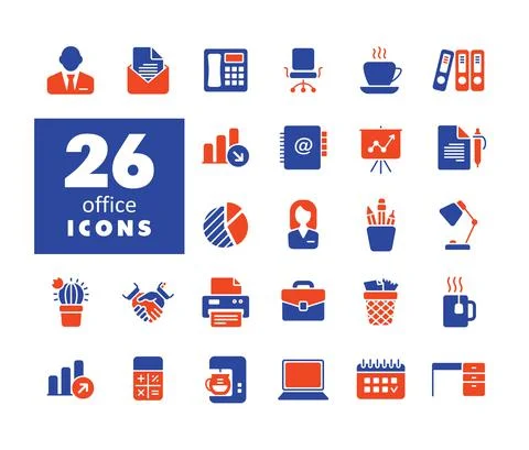 Outline web glyph icon set. Office sign Stock Illustration
