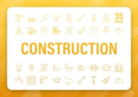 Outline web icons set. Construction and home repair tools, building. Work safety Ilustración de archivo