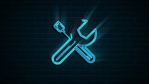 Outline web neon icons. Construction tools, building. Work safety. Motion Stock Footage 153827860