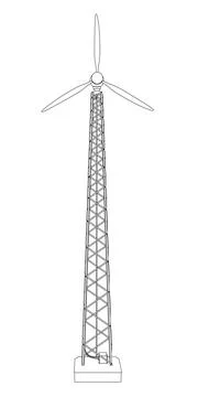 Outline of a wind tower from black lines isolated on a white background. Fron Illustrazione stock