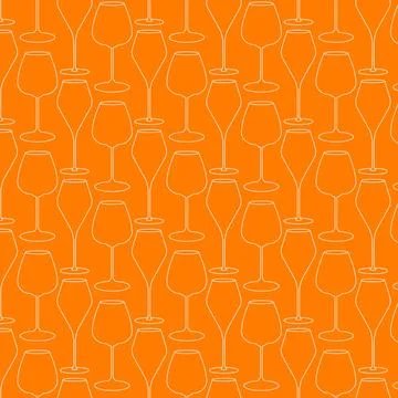 Outline Wine Glasses Seamless Pattern Light on Orange color Backdrop Wine Day Stock Illustration
