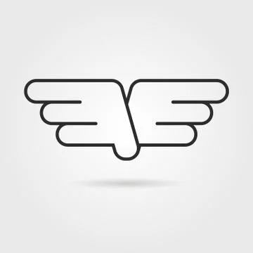 Outline wings icon with shadow Stock Illustration