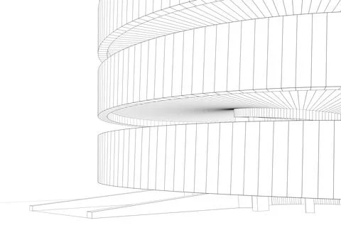 Outline wire frame model of a round tower isolated on white Illustrazione stock