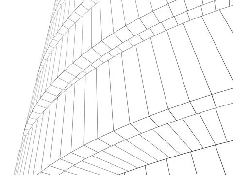 Outline wire frame model of a round building exterior, contour lines Ilustración de archivo