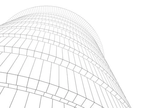 Outline wire frame model of a round tower, perspective view Stock Illustration