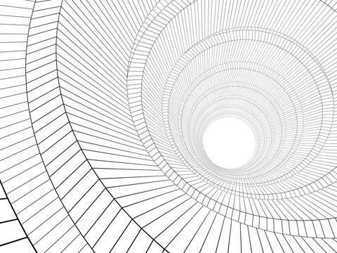 Outline wire frame spiral pattern over white, 3d render 스톡 일러스트