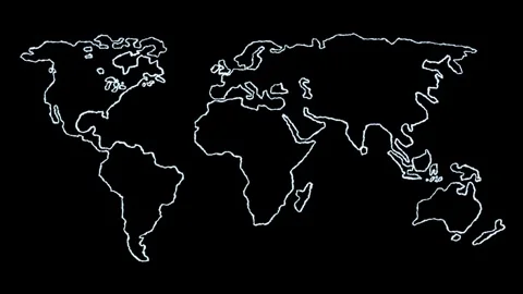 Outline of world map in constant motion on black background abstract global.. Stock Footage 329145096
