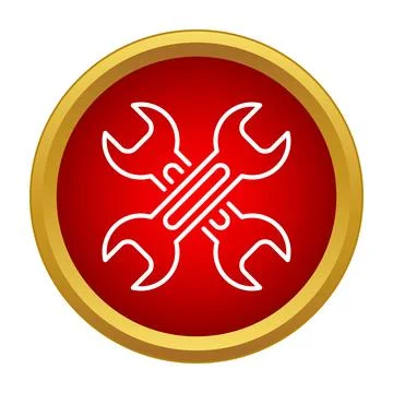Outline wrenches on a red round button concept Stock Illustration