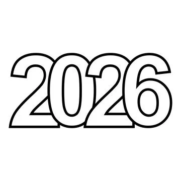 Outlined 2026 typography for calendars, posters, and celebration themed desig Stock Illustration