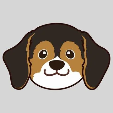 Outlined adorable dark tri colored Beagle front face Stock Illustration