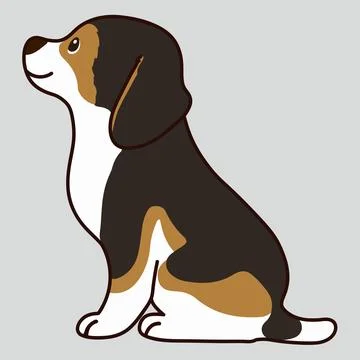 Outlined adorable dark tri colored Beagle sitting in side view Stock Illustration