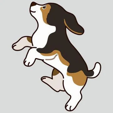 Outlined adorable dark tri colored Beagle jumping Stock Illustration