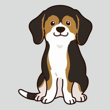 Outlined adorable dark tri colored Beagle sitting in front view Stock Illustration