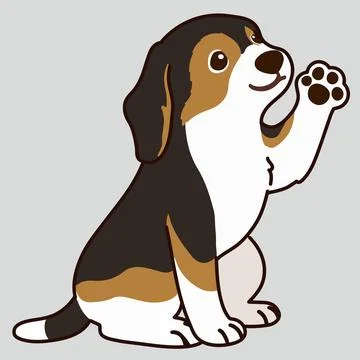 Outlined adorable dark tri colored Beagle sitting and waving Stock Illustration