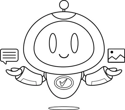 Outlined AI Robot Chat Bot Cartoon Character Creates A Files Illustrazione stock