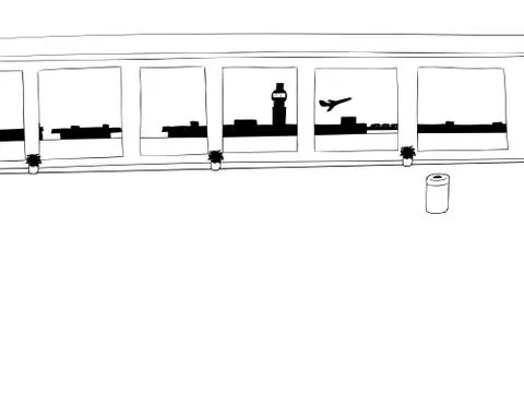 Outlined Airport Interior Stock Illustration