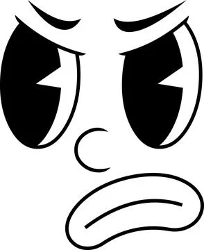 Outlined Angry Retro Cartoon Face Expression With Raised Eyebrows And Frown Stock Illustration