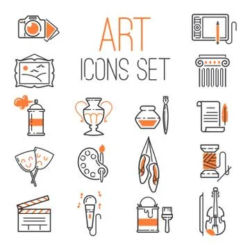 Outlined art icon set on white background modern isolated graphic and craft Stock Illustration