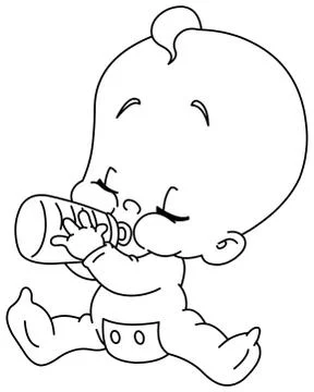 Outlined baby with bottle Stock Illustration