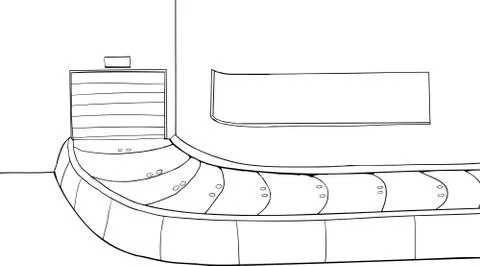 Outlined Baggage Claim Scene Stock Illustration
