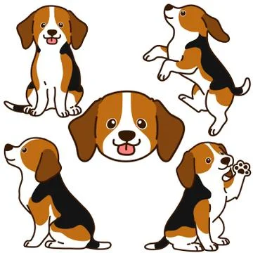 Outlined Beagle illustrations 5 poses Stock Illustration