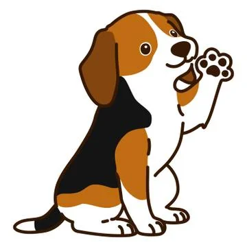 Outlined Beagle sitting and waving hand Stock Illustration