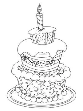 Outlined birthday cake Stock Illustration