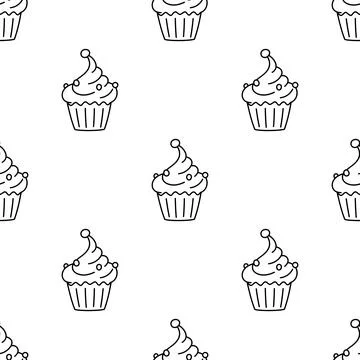 Outlined Birthday Cake. Vector seamless pattern illustration Stock Illustration