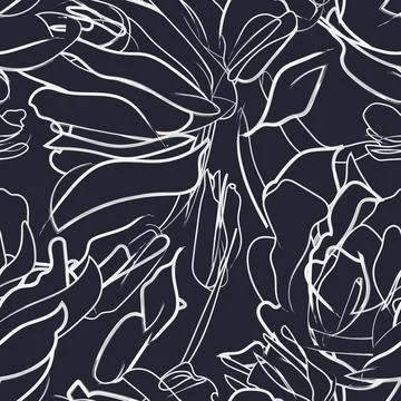 Outlined Black and White Abstract Floral seamless pattern design Stock Illustration