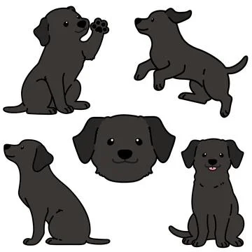 Outlined black Labrador illustrations set Stock Illustration