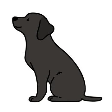 Outlined black Labrador sitting in side view illustration Stock Illustration