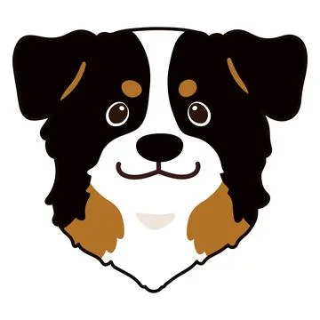 Outlined Black Tri Australian Shepherd head in front view Stock Illustration