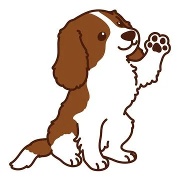 Outlined Brown Cavalier King Charles Spaniel sitting waving hand Stock Illustration