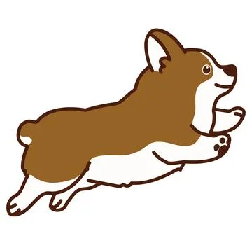 Outlined brown Corgi jumping in side view Stock Illustration