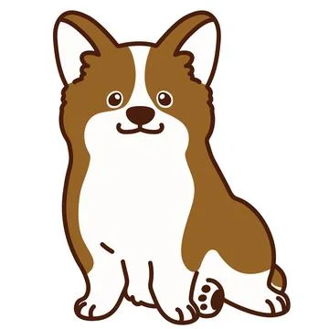 Outlined brown Corgi sitting in front view Stock Illustration