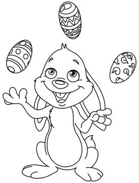 Outlined bunny juggling easter eggs Illustrazione stock
