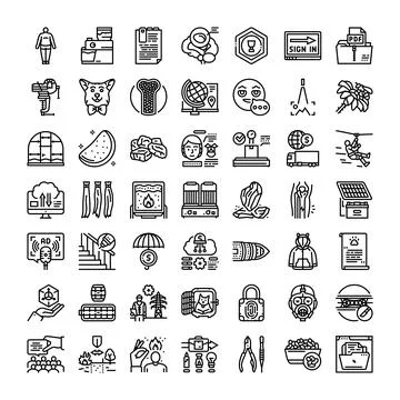 Outlined business and technology flat icons collection Stockillustratie