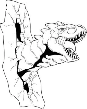 Outlined Carnotaurus Dinosaur Breaks The Wall Graphic Design Stock Illustration