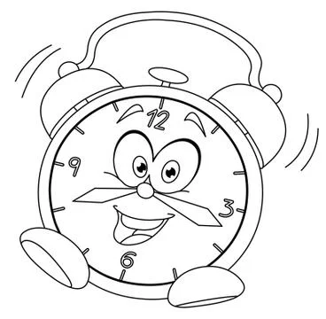 Outlined cartoon alarm clock Stock Illustration