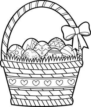 Outlined Cartoon Easter Basket With Eggs Illustrazione stock