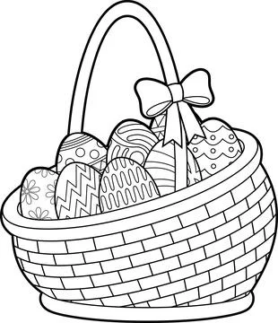 Outlined Cartoon Easter Basket With Eggs Illustrazione stock