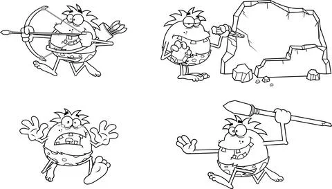 Outlined Caveman Cartoon Characters Illustrazione stock