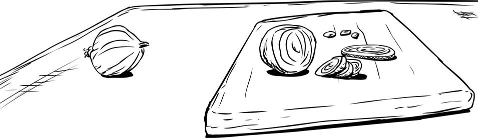 Outlined chopped onions on table Stock Illustration